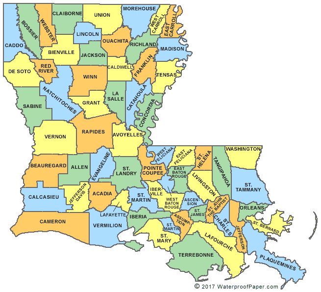 Louisiana Parishes (Counties) Map - Extra Large - 60 x 52 Laminated