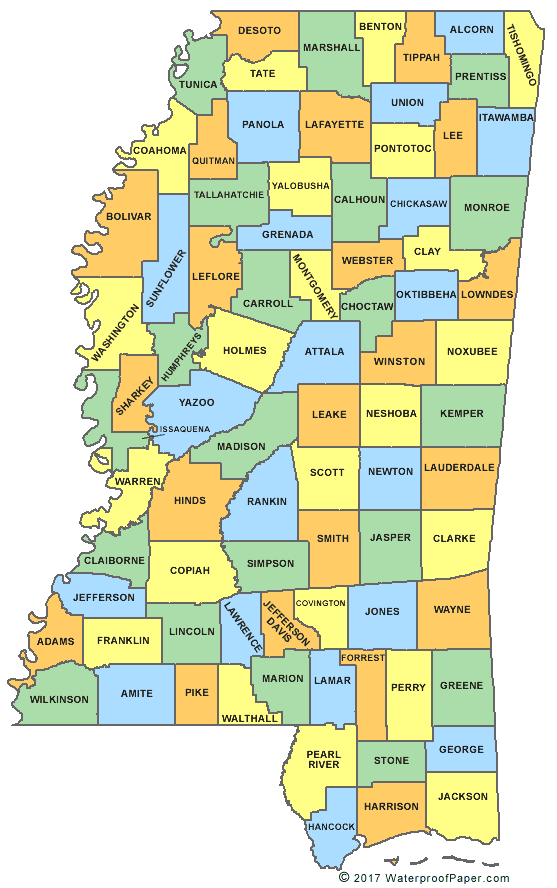 Mississippi County Map Ms Counties Map Of Mississippi