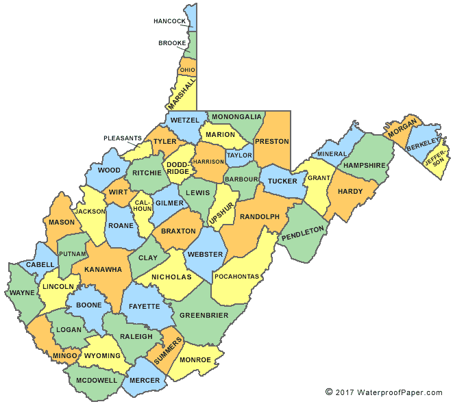 wv county map. West Virginia County Map - WV