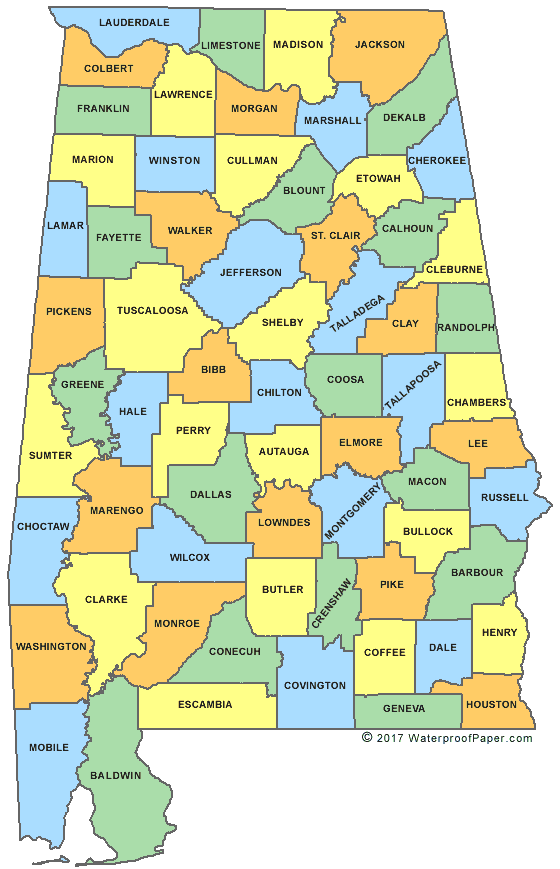 Alabama State Map By County - Liva Sherry